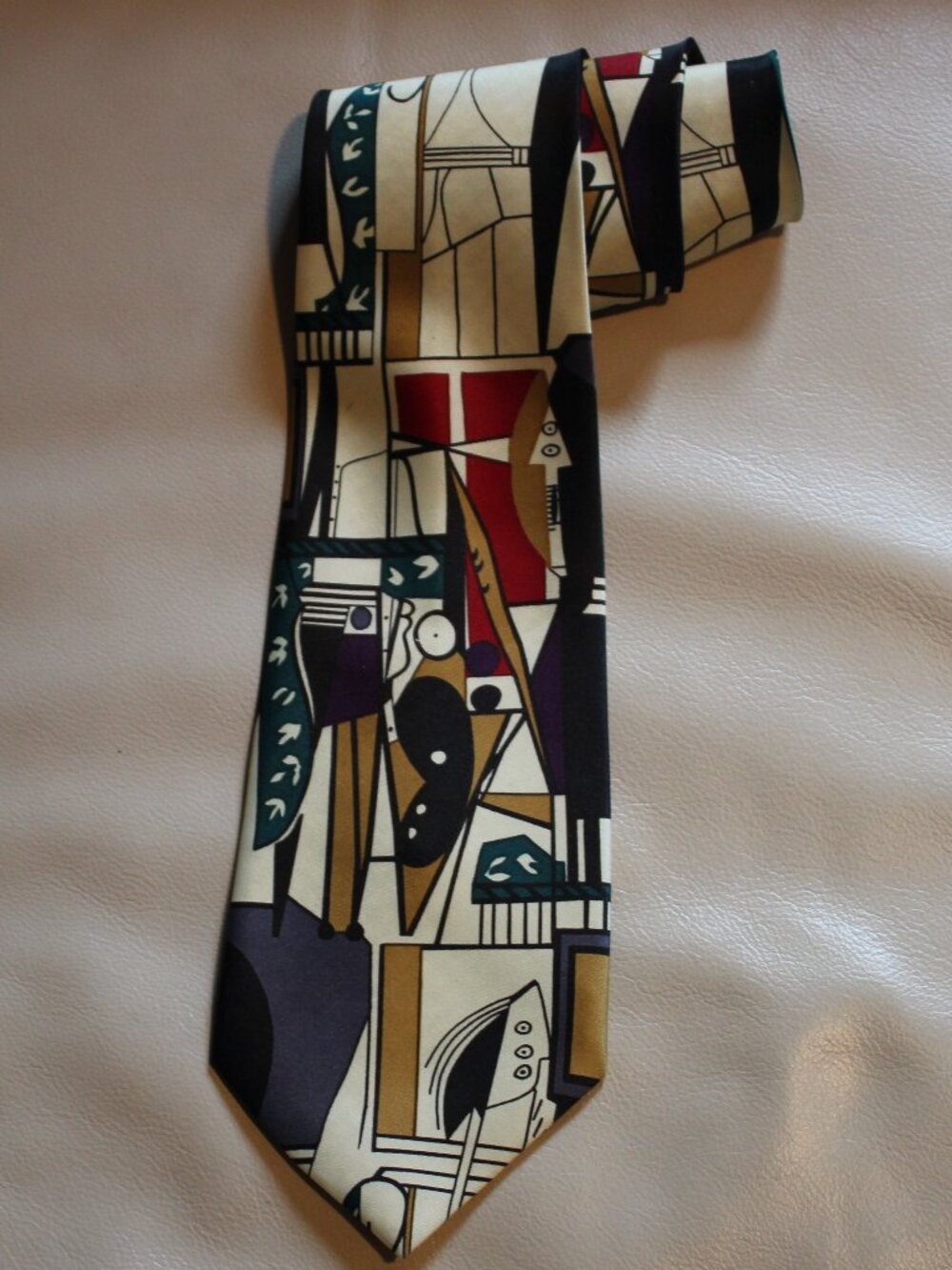 Rene Chagal Men's Necktie Myung Ju Silk Handmade Abstract Neckwear 58" Long
